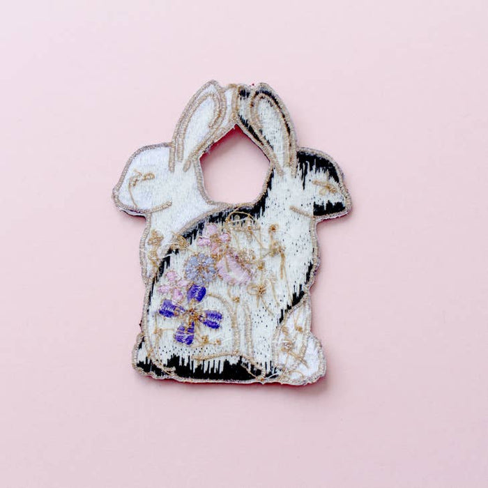 Floral Rabbits Embroidered Iron-on Patch