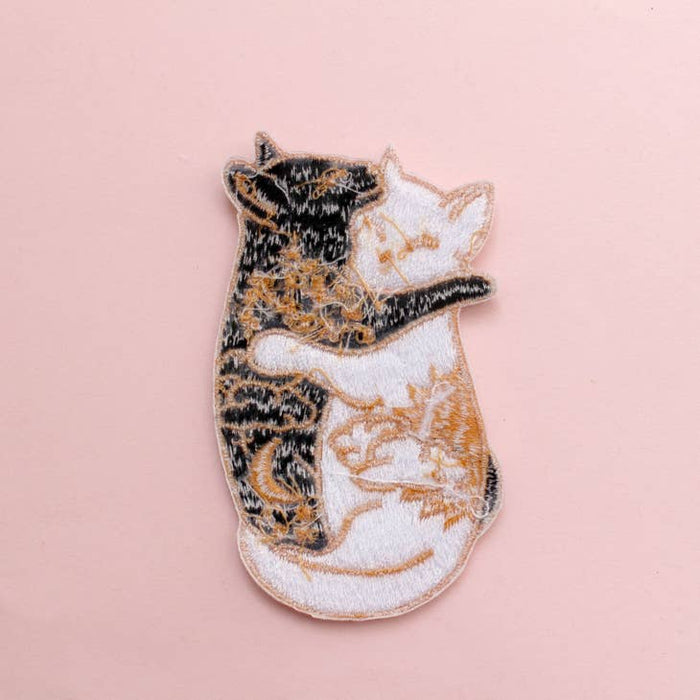 Day & Night Hugging Cats Embroidered Iron-on Patch