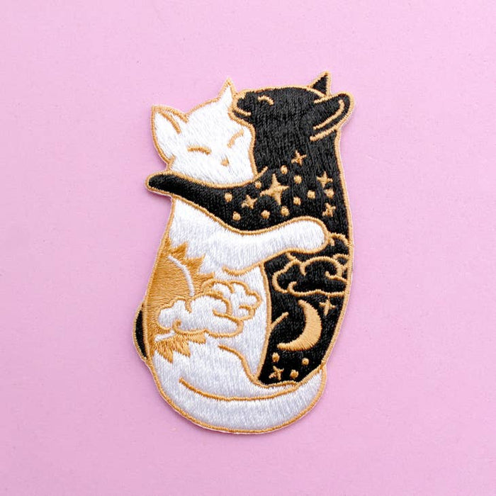 Day & Night Hugging Cats Embroidered Iron-on Patch