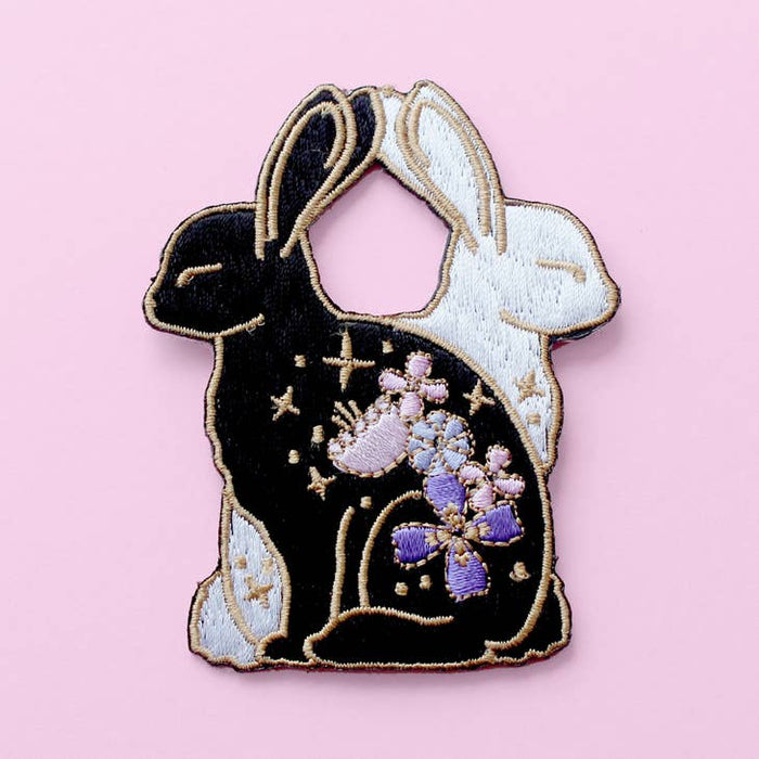 Floral Rabbits Embroidered Iron-on Patch