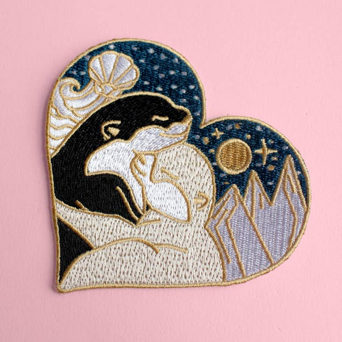 Hugging Otters Embroidered Iron-on Patch